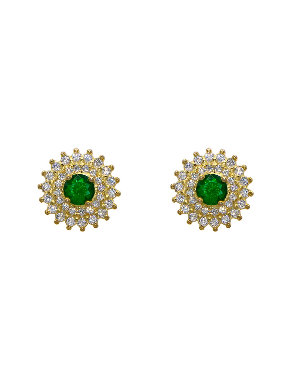 Aretes circulares Pavé Esmeralda de plata P 925 con acabado pavé zirconia
