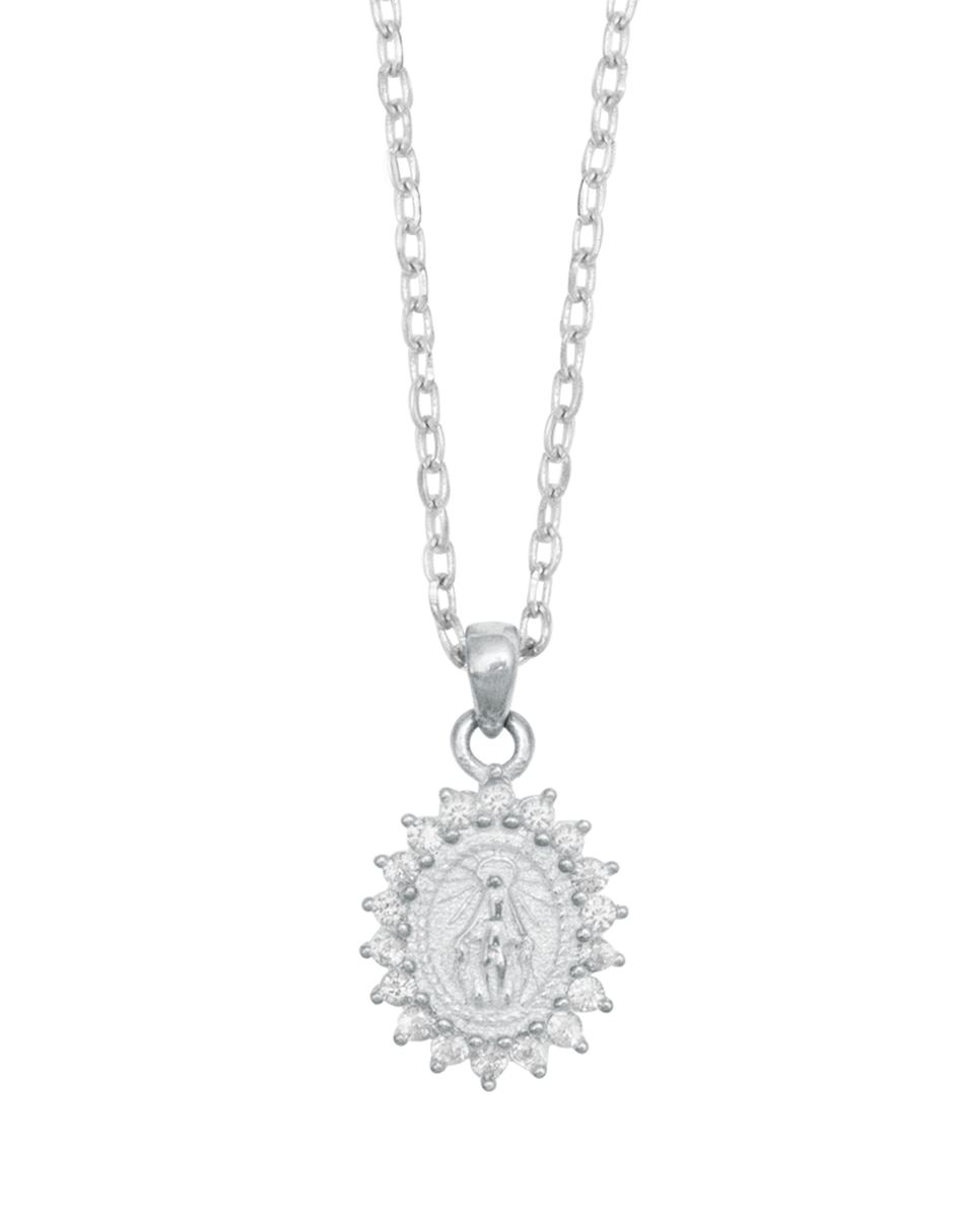 Medalla y cadena de virgen de plata P 925