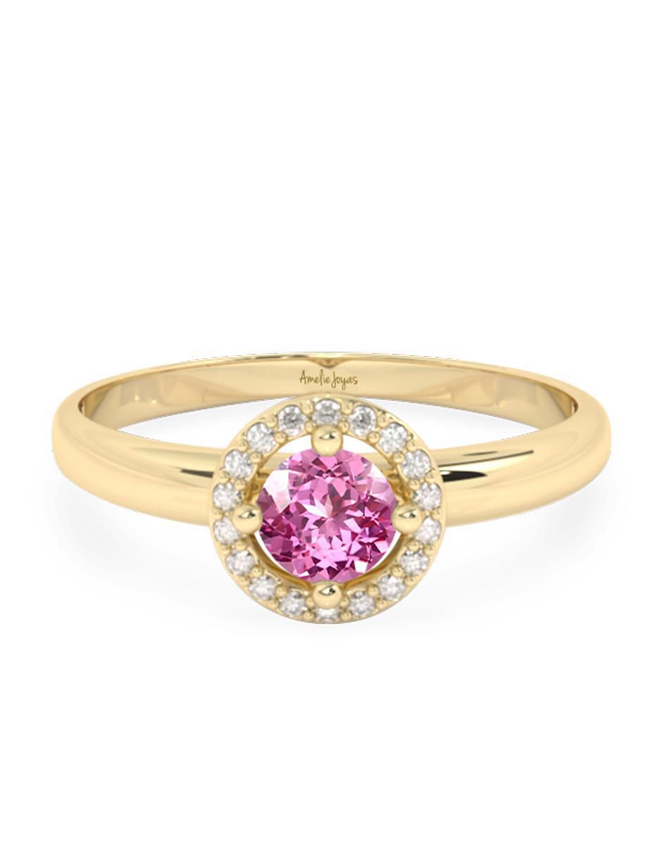 Anillo 10 k de oro zafiro rosa pulido