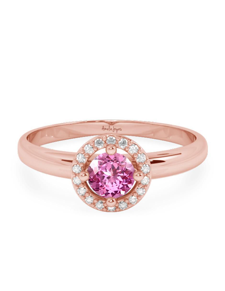 Anillo 10 k de oro zafiro rosa pulido