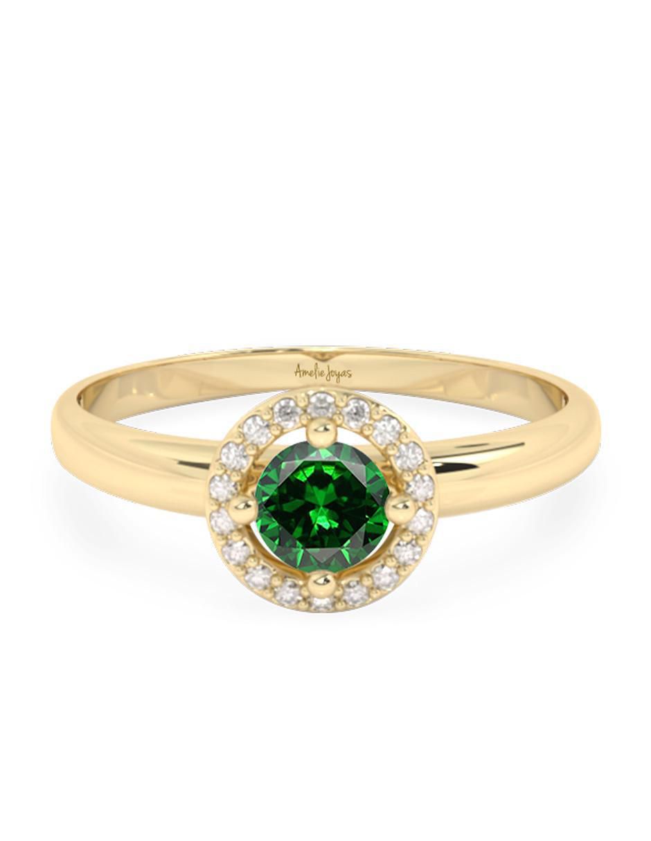 Anillo redondo de oro zirconia pulido