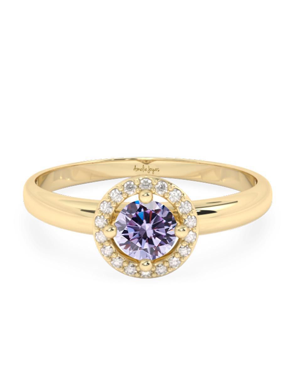 Anillo 10 k de oro zirconia pulido