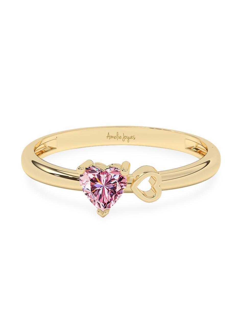 Anillo de corazón 10 k de oro zirconia pulido