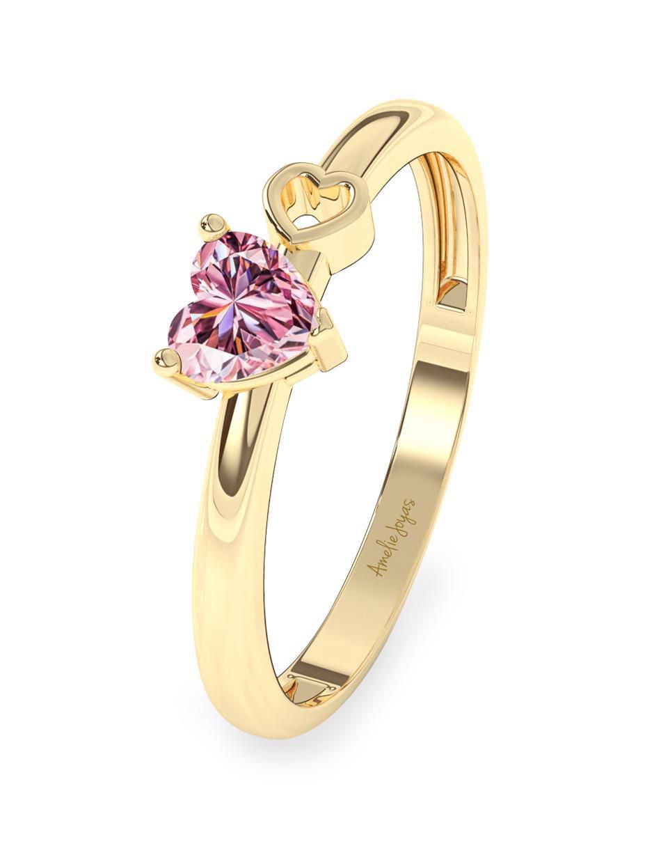 Anillo "de (si aplica)" corazón amelie joyas sin coleccion no aplica 10 k "de" oro zirconia pulido