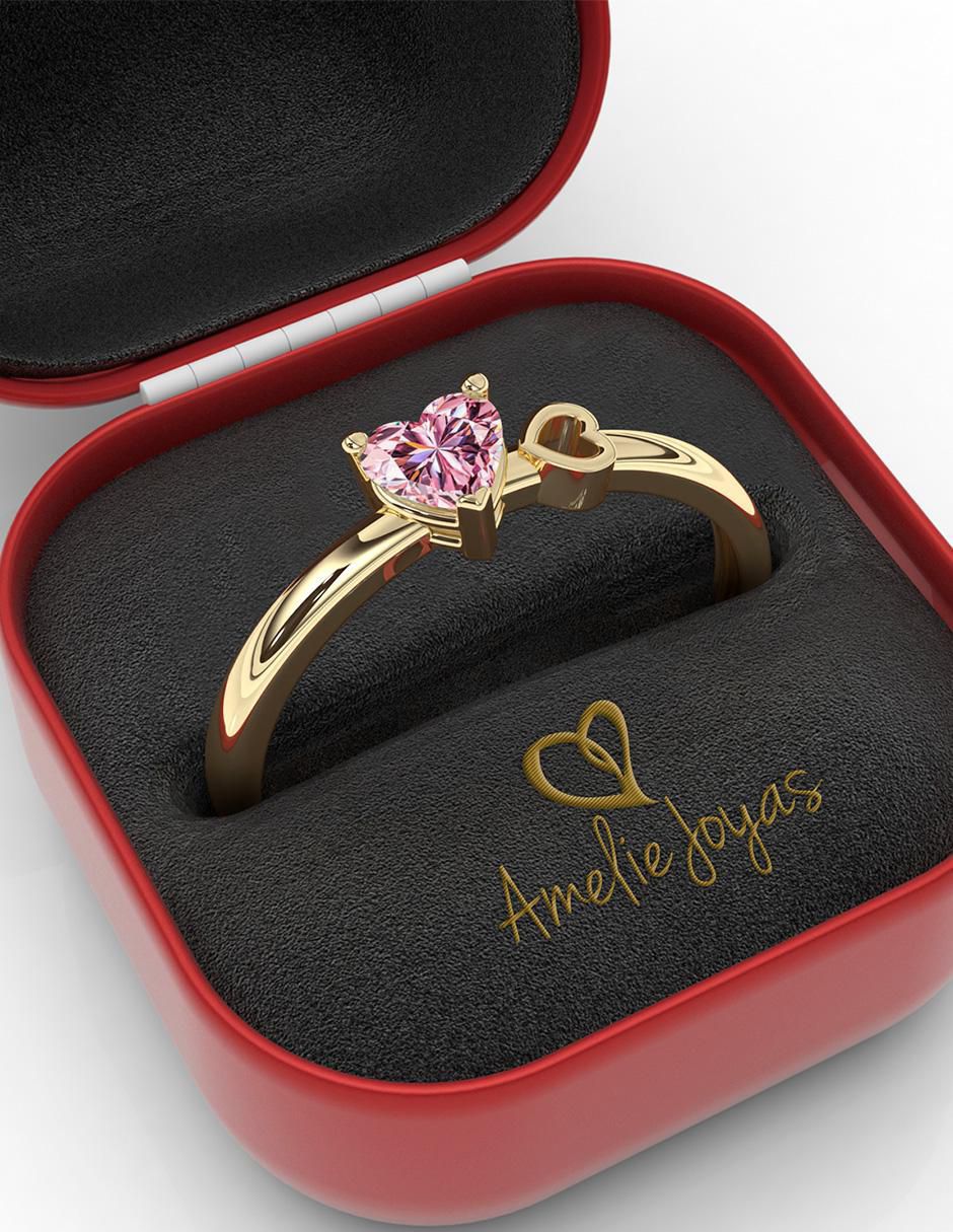 Anillo "de (si aplica)" corazón amelie joyas sin coleccion no aplica 10 k "de" oro zirconia pulido