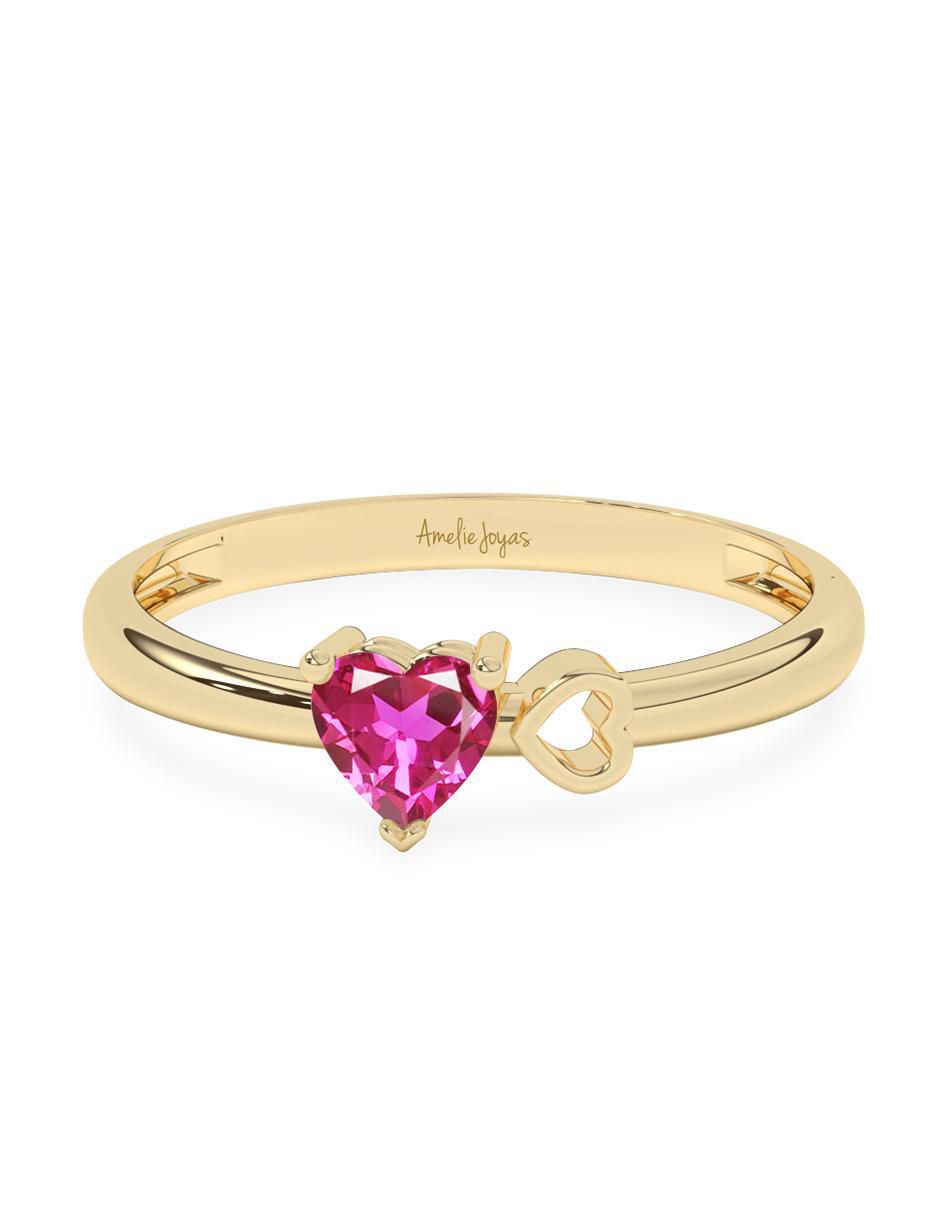 Anillo de corazón 10 k de oro zirconia pulido