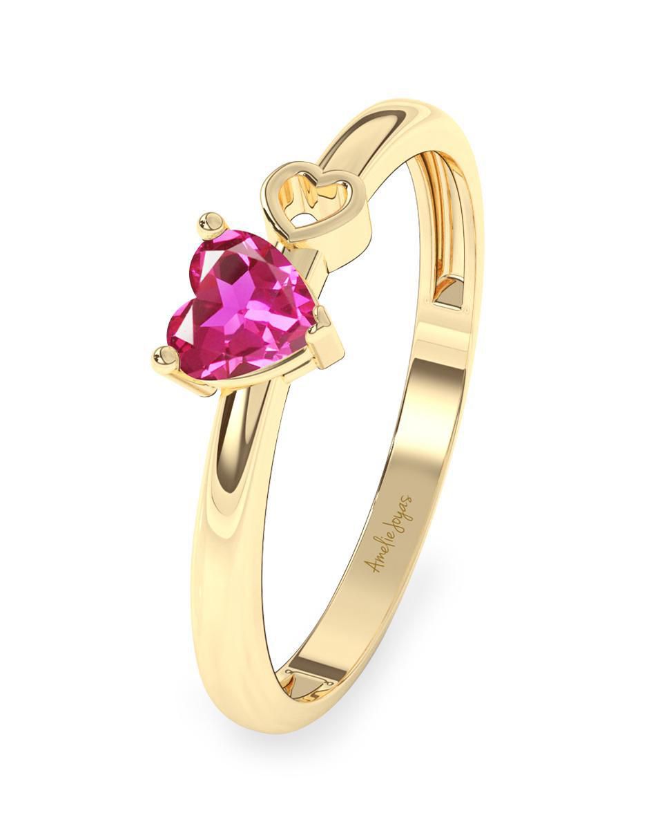 Anillo "de (si aplica)" corazón amelie joyas sin coleccion no aplica 10 k "de" oro zirconia pulido