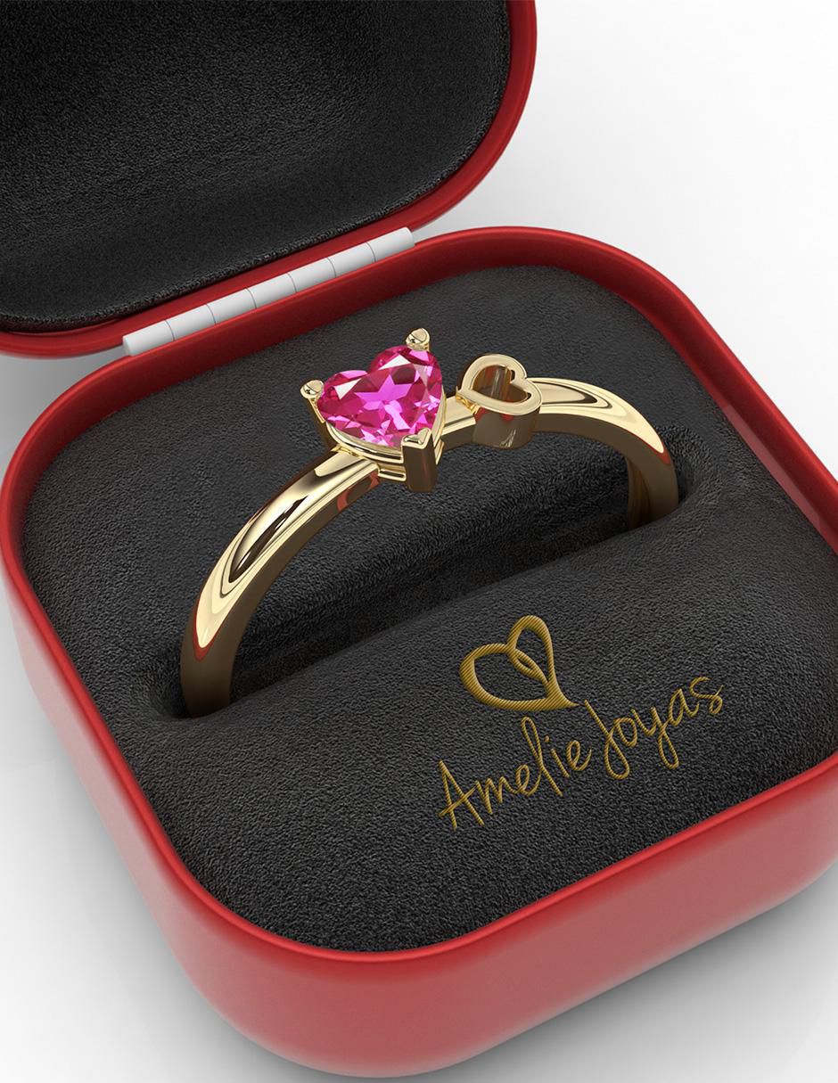 Anillo "de (si aplica)" corazón amelie joyas sin coleccion no aplica 10 k "de" oro zirconia pulido