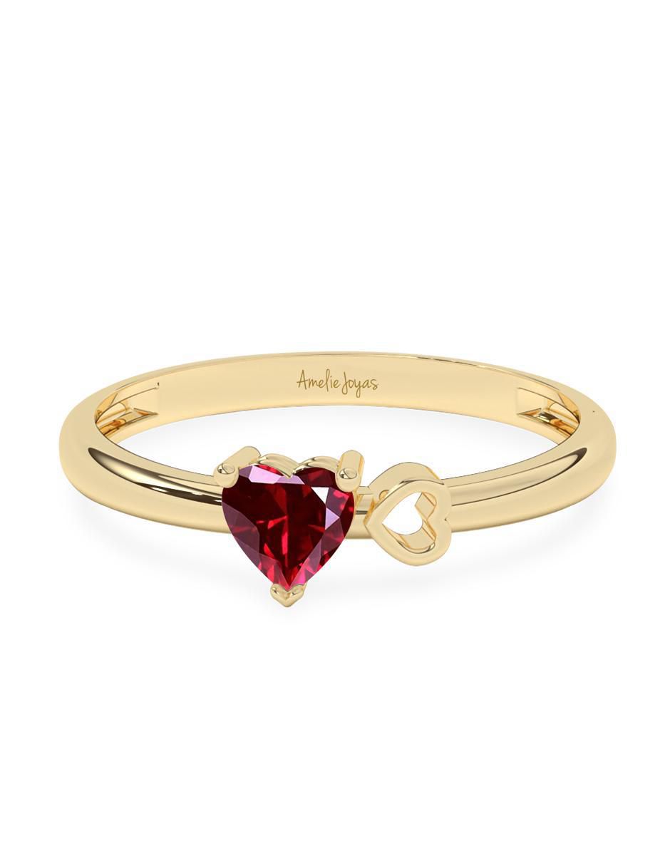 Anillo de corazón 10 k de oro zirconia pulido