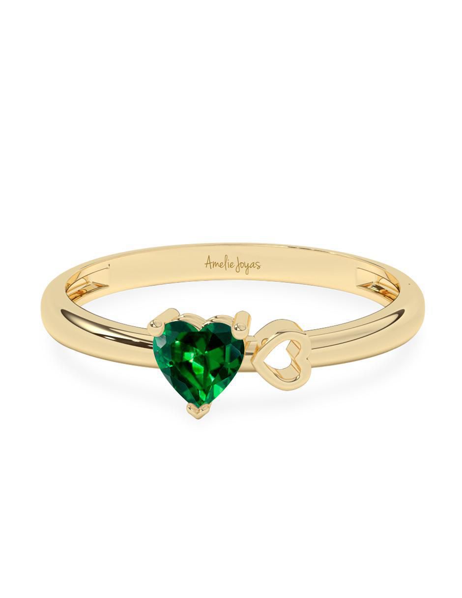 Anillo de corazón 10 k de oro zirconia pulido