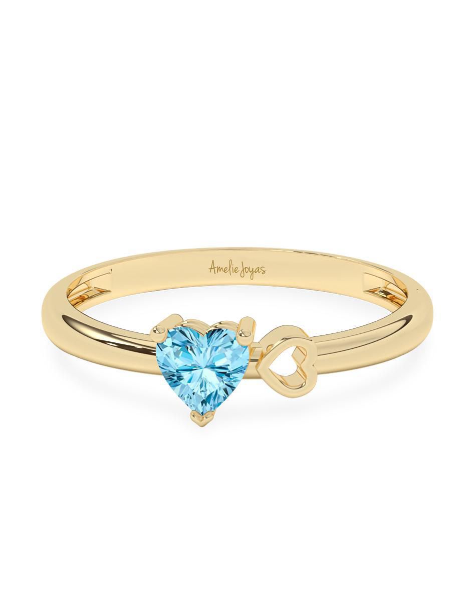 Anillo de corazón 10 k de oro zirconia pulido