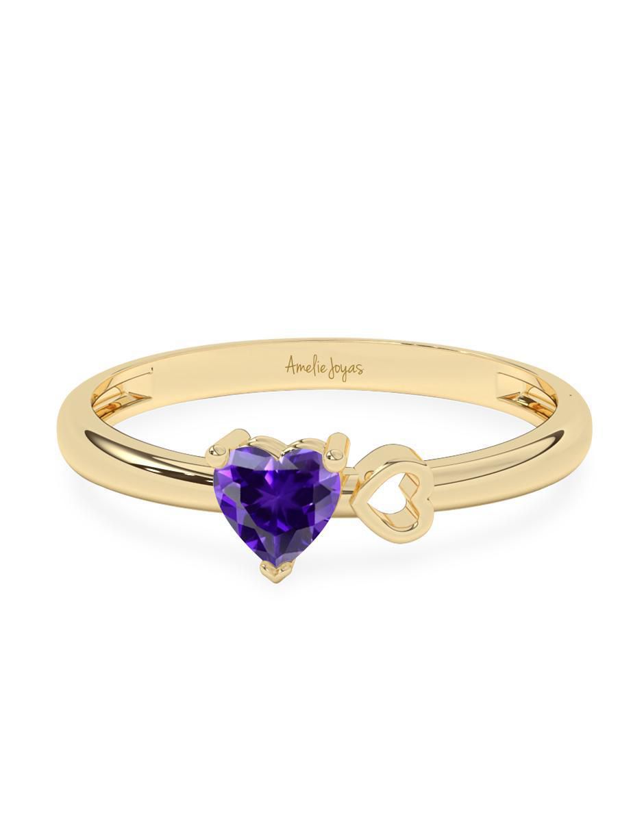 Anillo de corazón 10 k de oro zirconia pulido