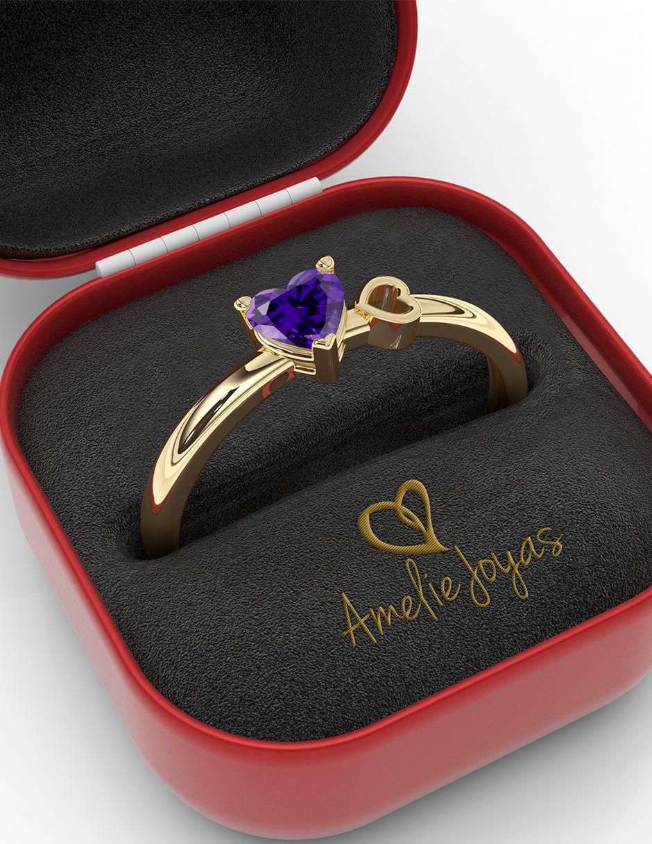Anillo "de (si aplica)" corazón amelie joyas sin coleccion no aplica 10 k "de" oro zirconia pulido