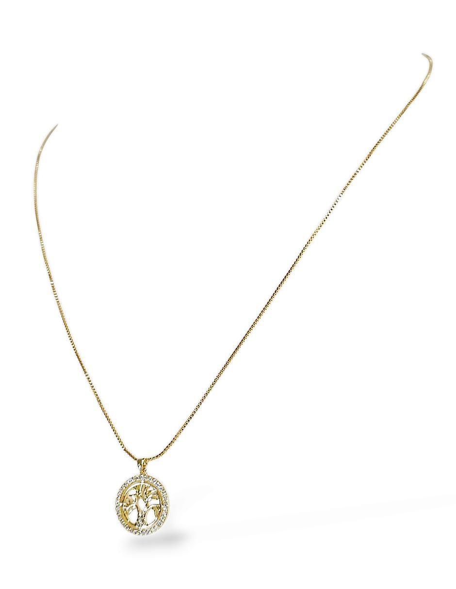 Aretes y collar circulares baño de oro 18 k zirconia 3
