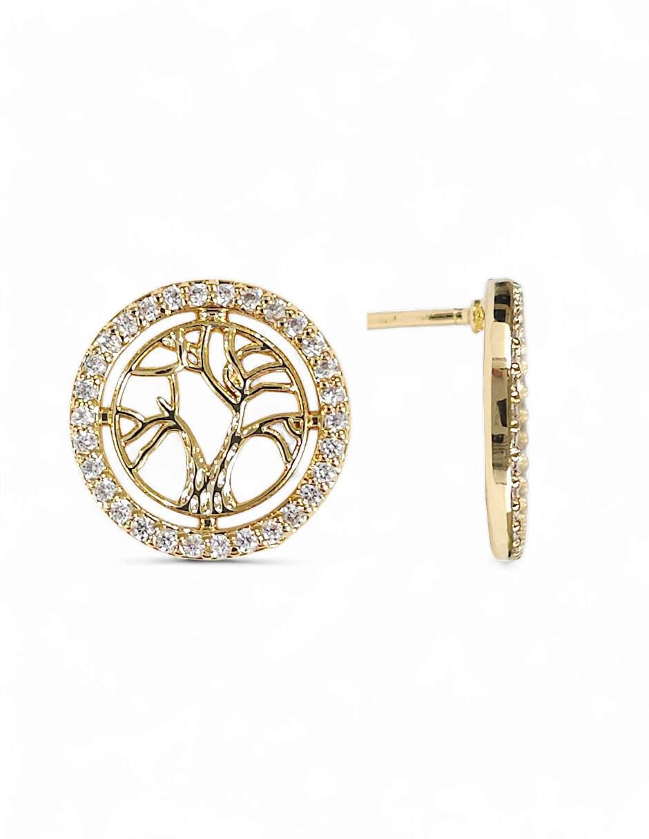 Aretes y collar circulares baño de oro 18 k zirconia 5