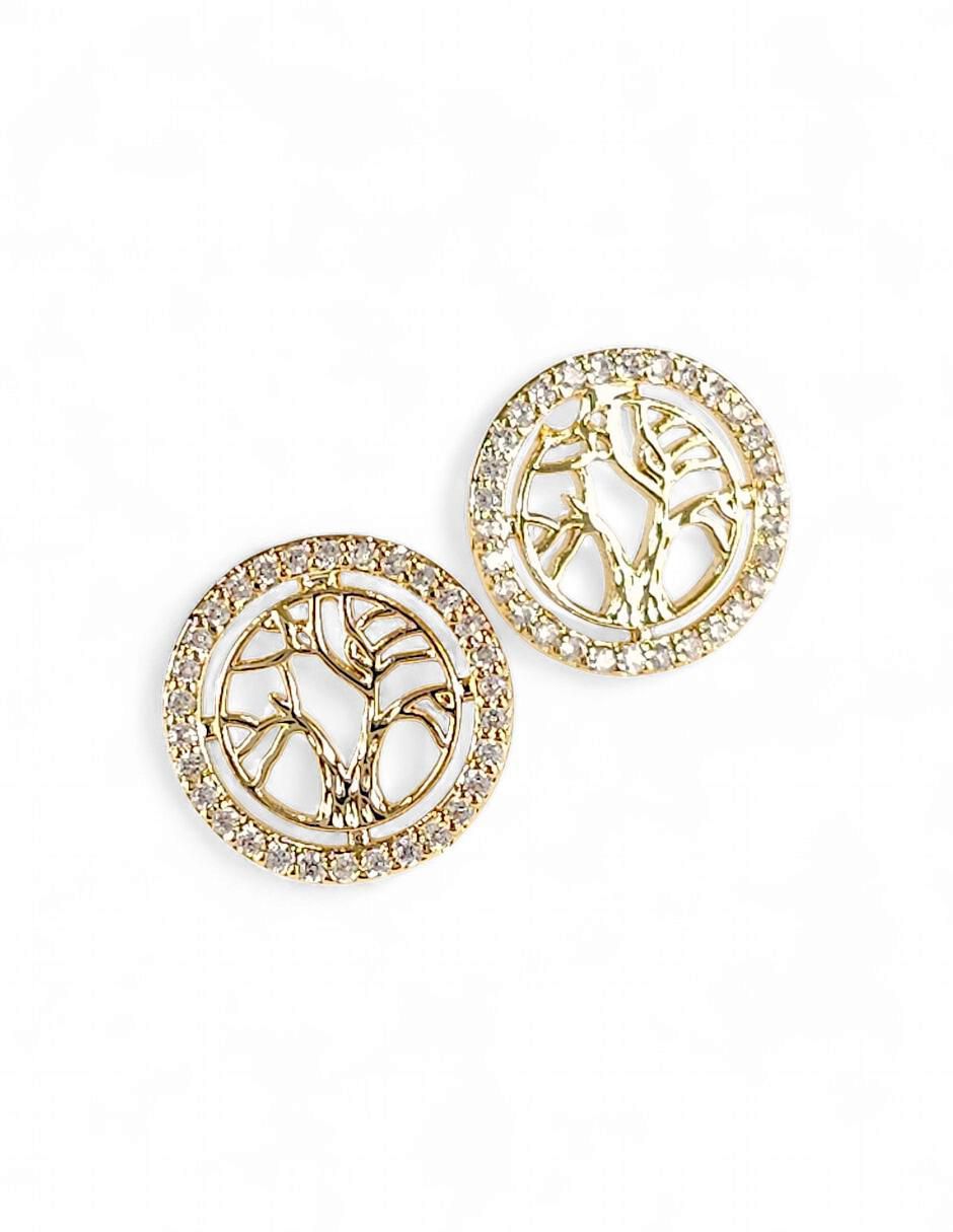 Aretes y collar circulares baño de oro 18 k zirconia 6