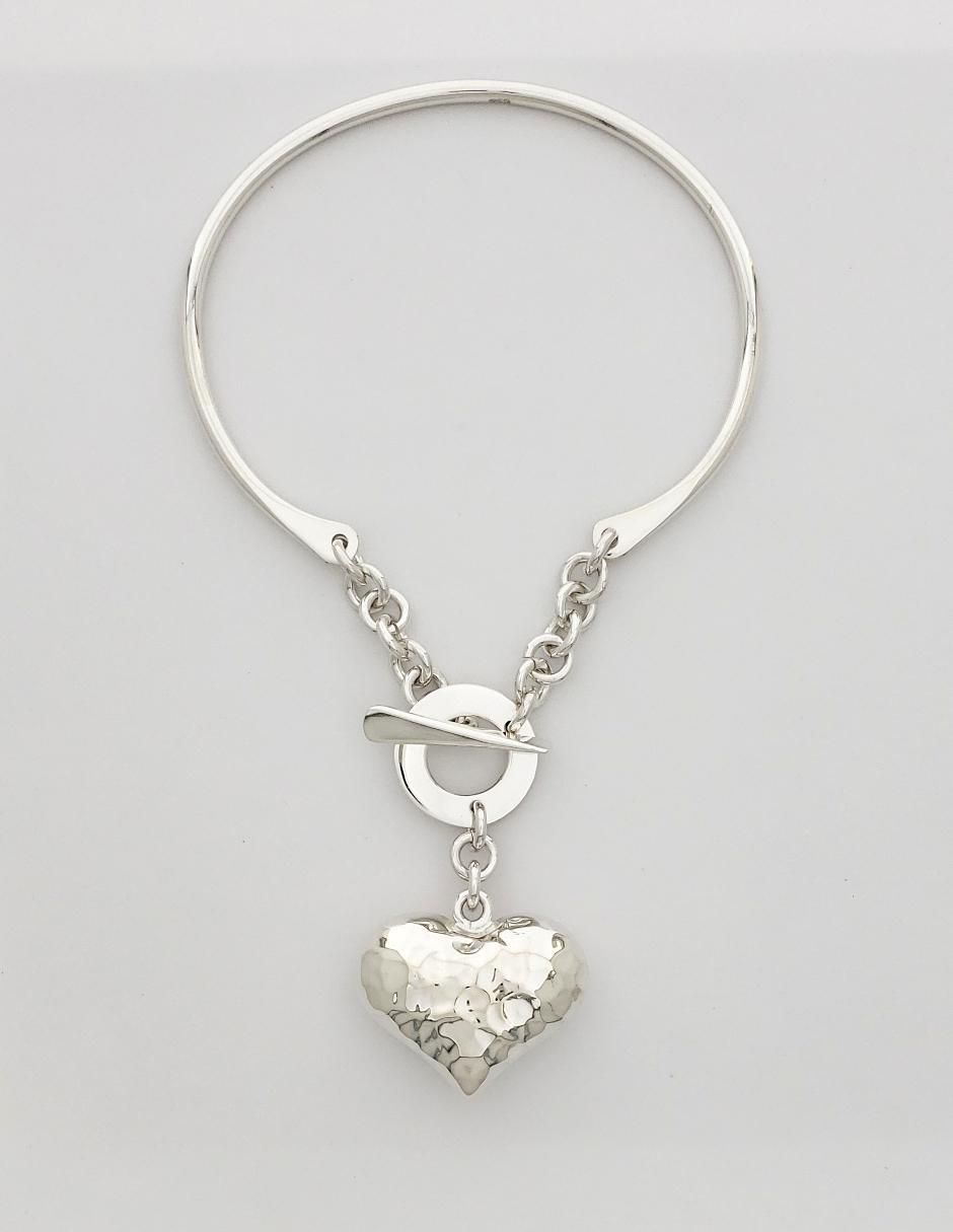 Brazalete de plata P 925 corazon tiff bombeado martillado con acabado pulido 3