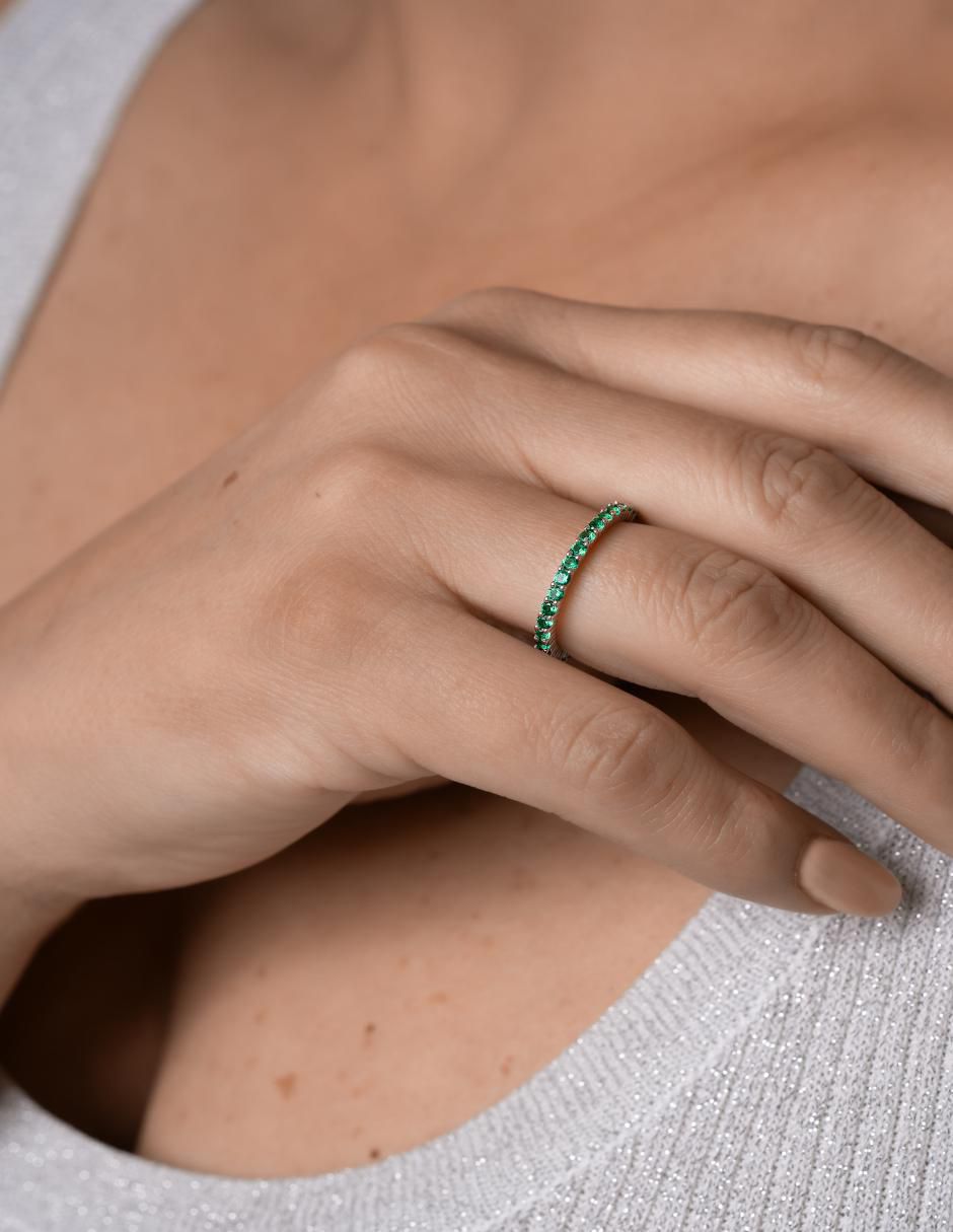 Anillo P 925 de plata esmeralda pavé 4