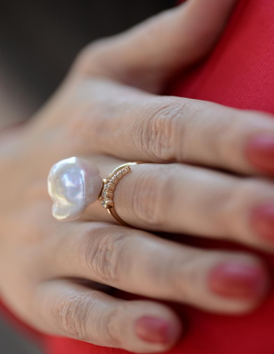Anillo 14 k de oro amarillo perla 4