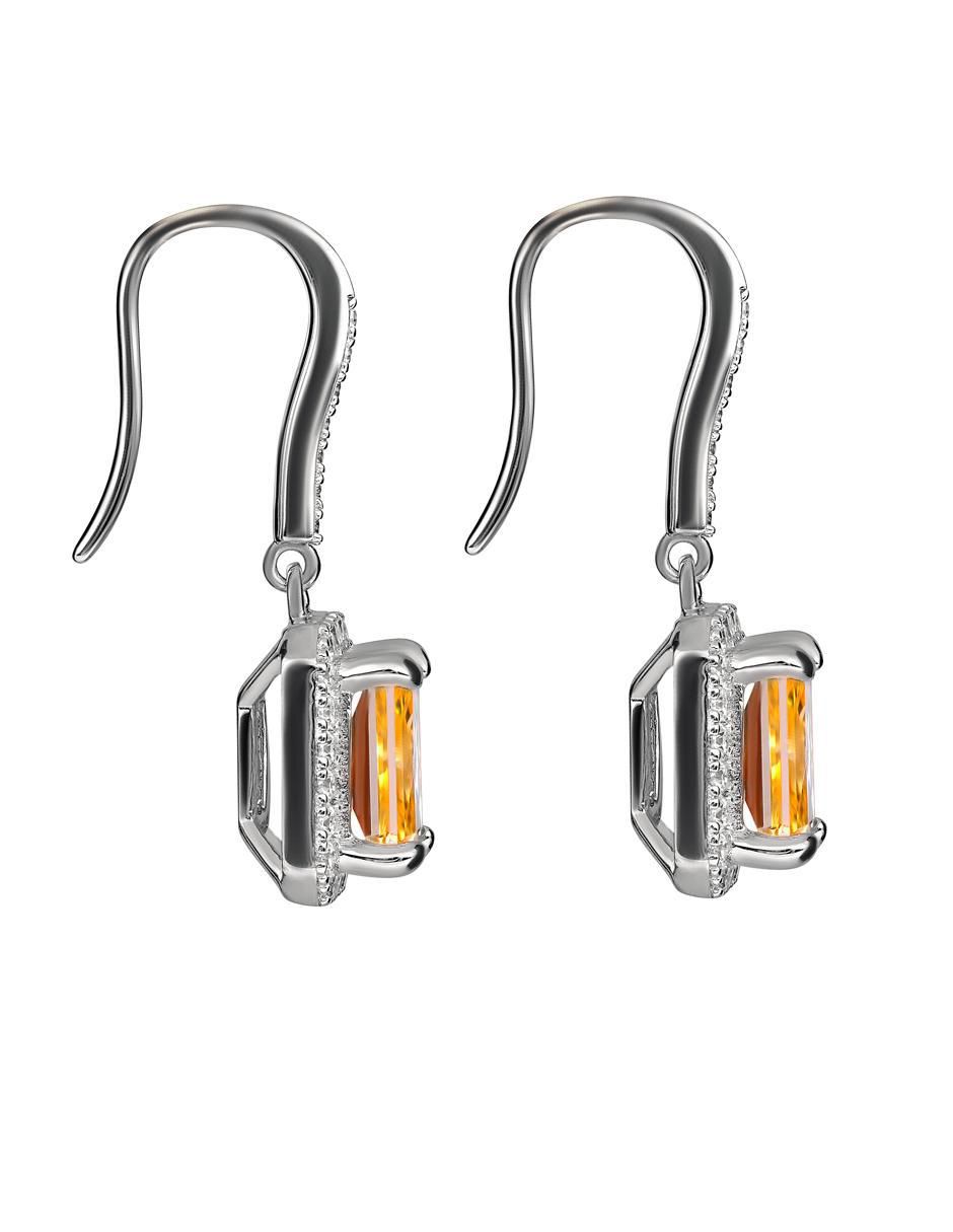 Aretes cortos rectangular de plata P 925 con acabado brillante zirconia 3