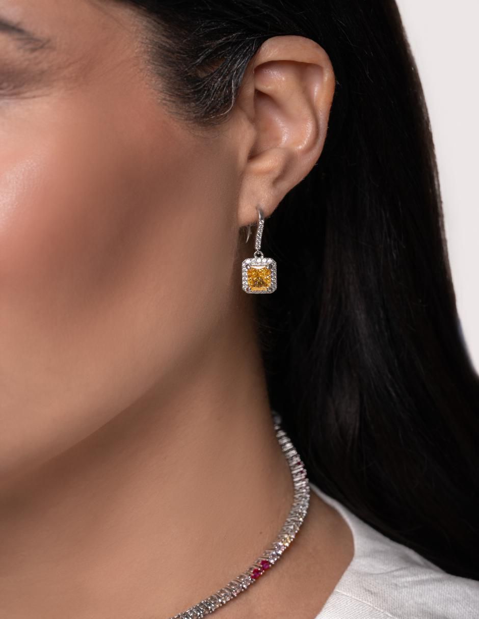 Aretes cortos rectangular de plata P 925 con acabado brillante zirconia 4