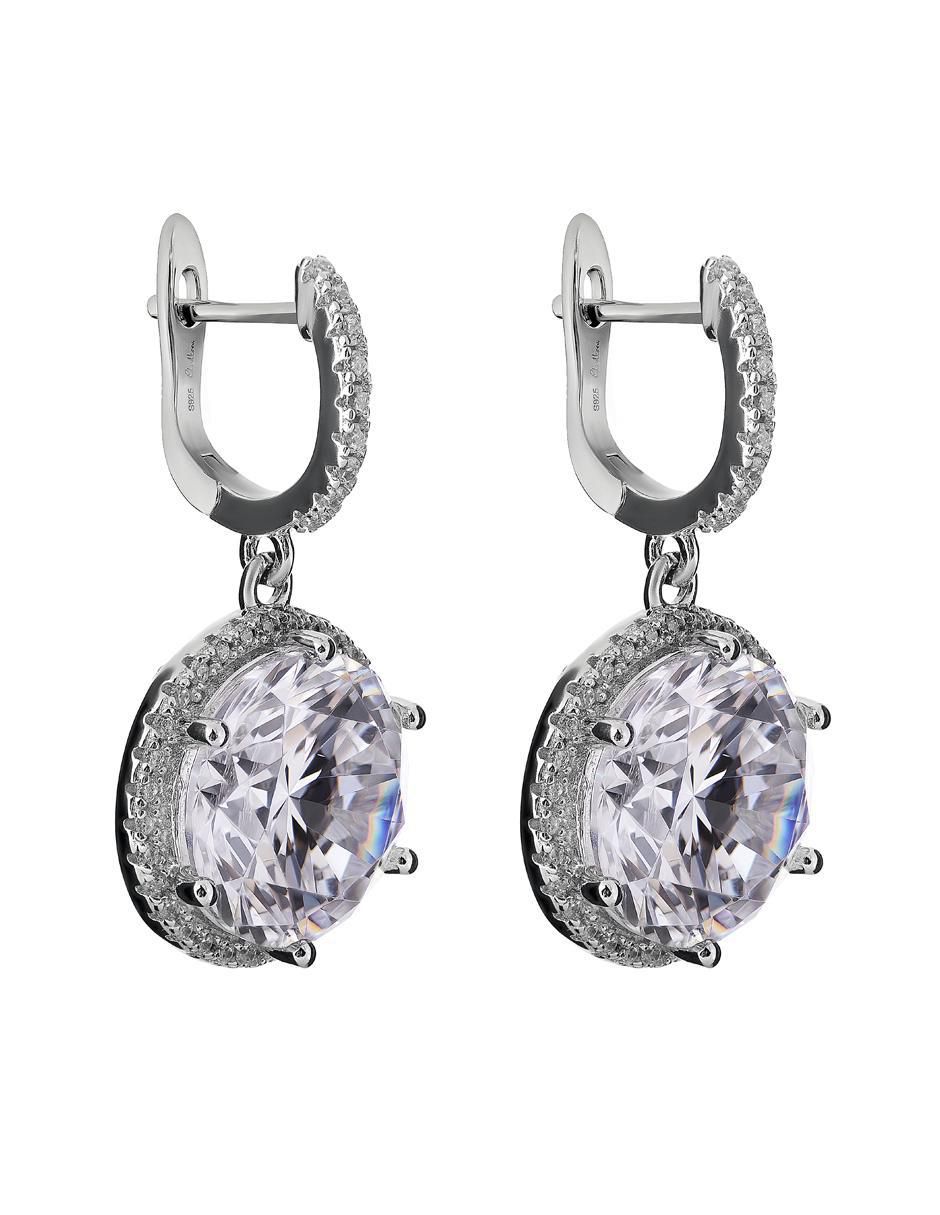 Arete corto circular de plata P 925 con acabado brillante zirconia 2