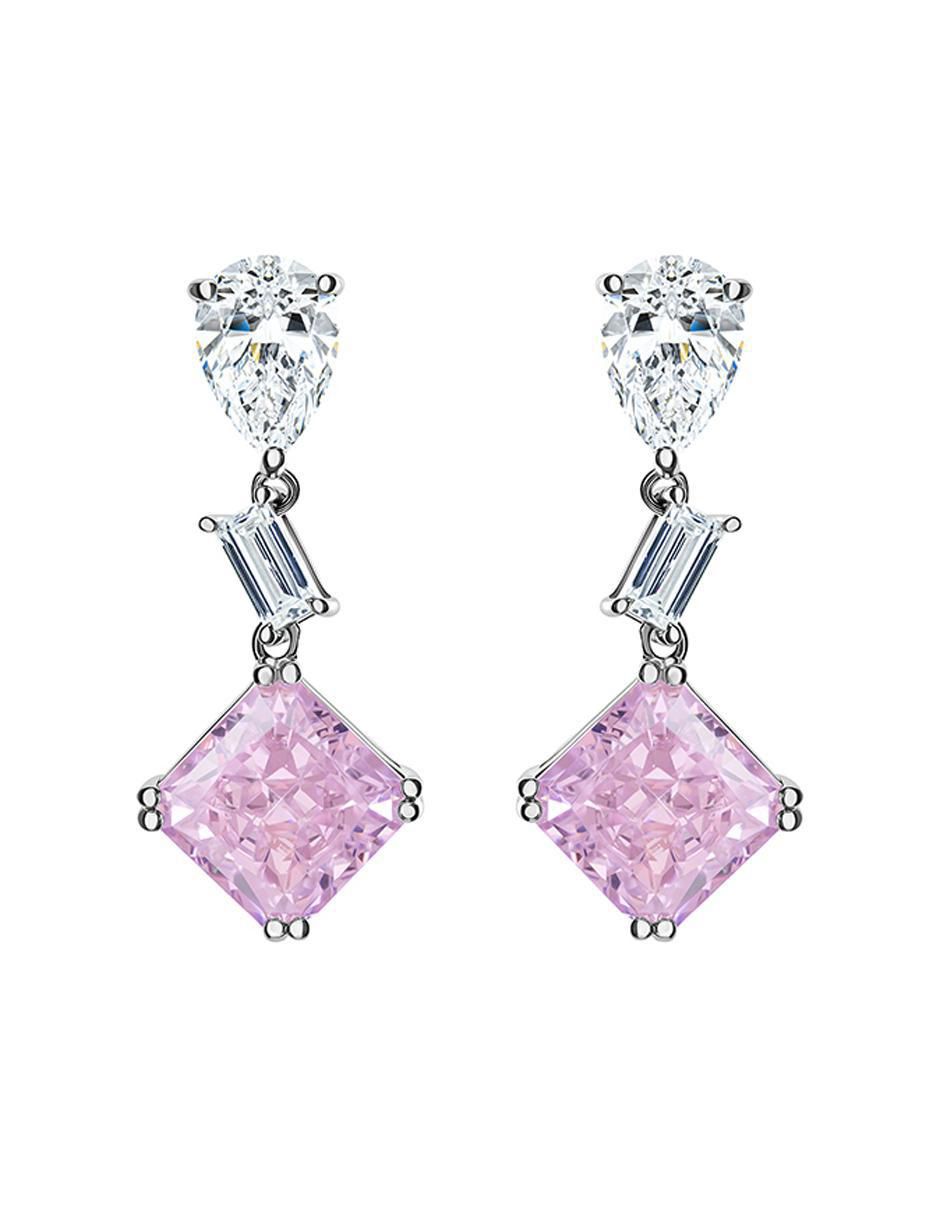 Aretes largos de rombo de plata P 925 con acabado brillante zirconia Aretes largos de rombo de plata P 925 con acabado brillante zirconia