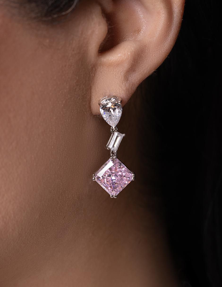 Aretes largos de rombo de plata P 925 con acabado brillante zirconia 5
