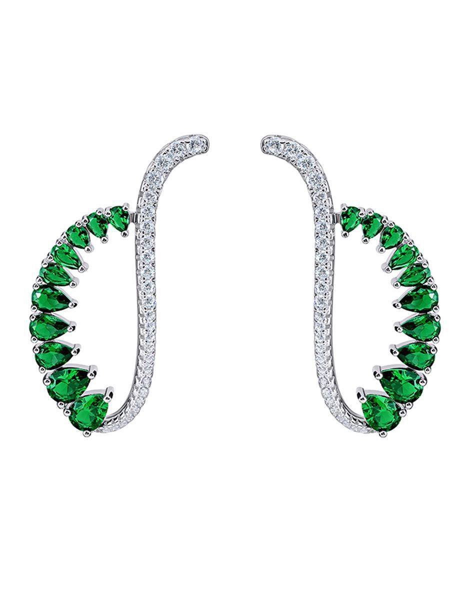 Aretes largos de alas de plata P925 con acabado pavé esmeralda Aretes largos de alas de plata P925 con acabado pavé esmeralda