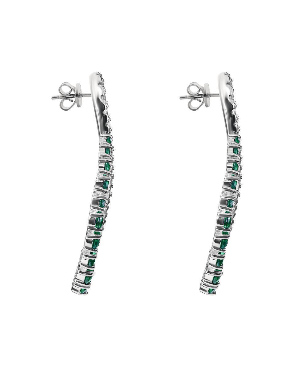 Aretes largos de alas de plata P925 con acabado pavé esmeralda 3