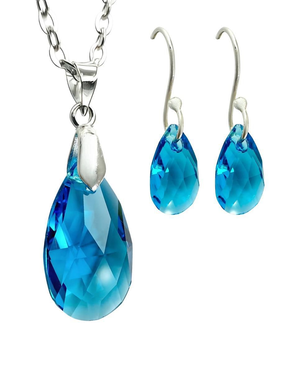Aretes y collar de gota Élan de plata P925 cristal