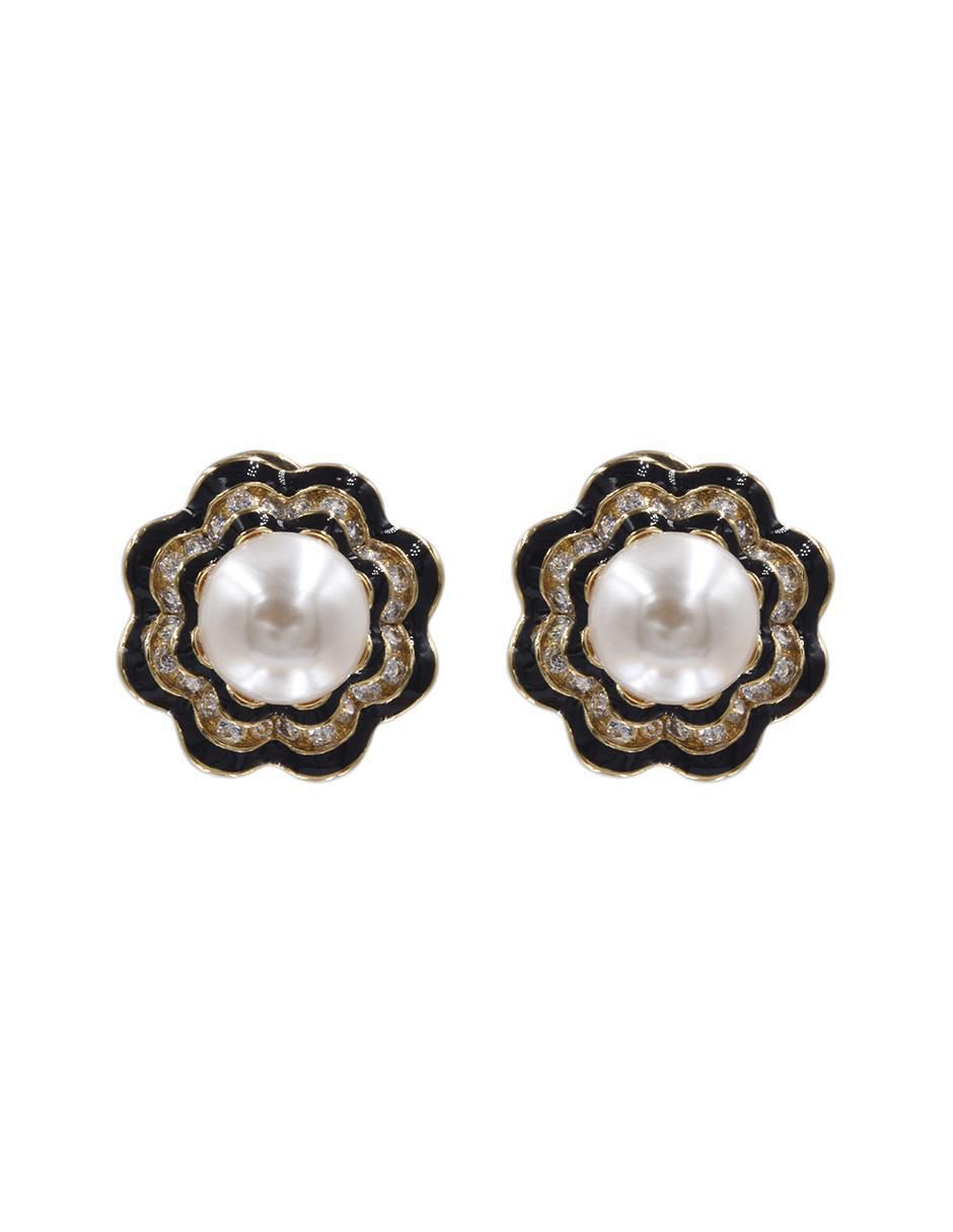 Broqueles de flor perla con zirconia de acero inoxidable con acabado chapa de oro perla Broqueles de flor perla con zirconia de acero inoxidable con acabado chapa de oro perla