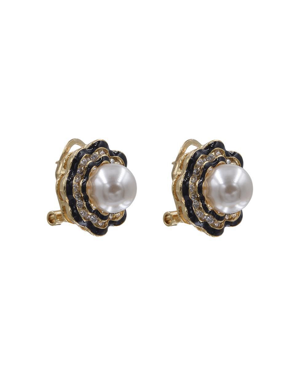 Broqueles de flor perla con zirconia de acero inoxidable con acabado chapa de oro perla 3