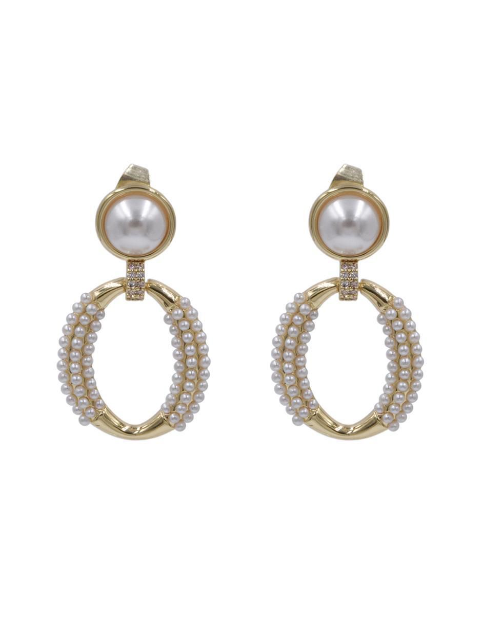 Aretes circulares perla de  Mallorca con acabado chapa de oro perla 2
