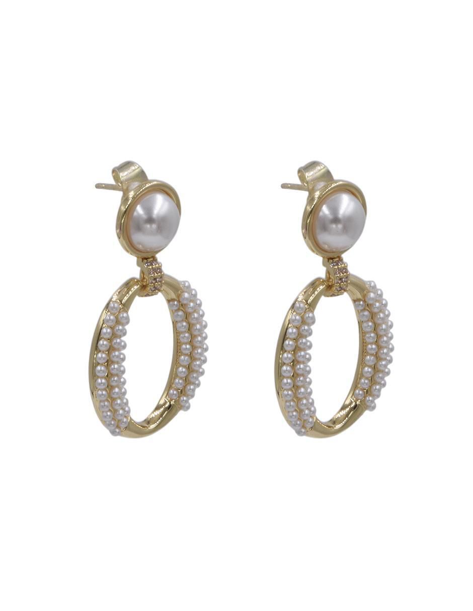 Aretes circulares perla de  Mallorca con acabado chapa de oro perla 3