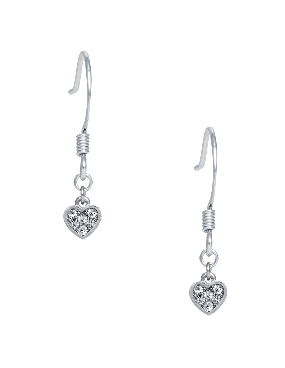 Aretes largos de corazón Charms con acabado pavé cristal