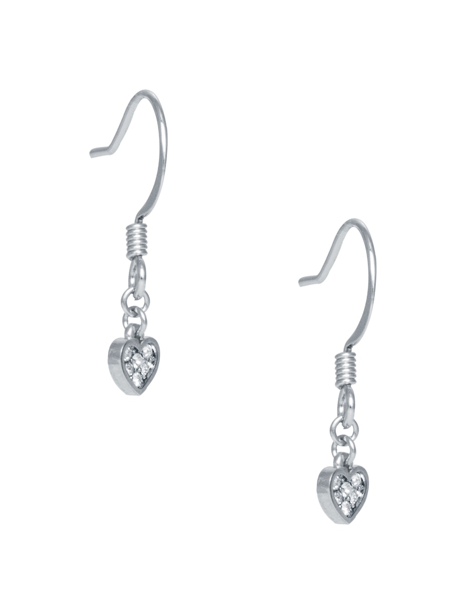 Aretes largos de corazón Charms con acabado pavé cristal 2