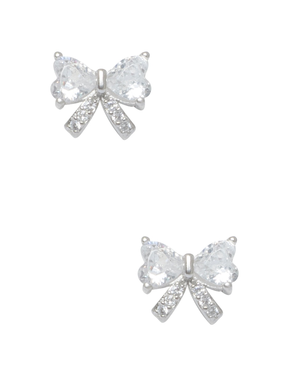 Aretes cortos de Moño Coquette .925 de plata P 925 con acabado pavé zirconia Aretes cortos de Moño Coquette .925 de plata P 925 con acabado pavé zirconia