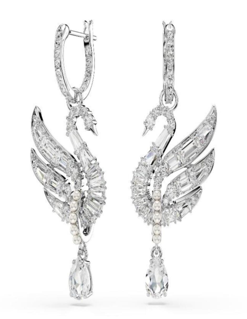 Aretes largos Swan con acabado brillante