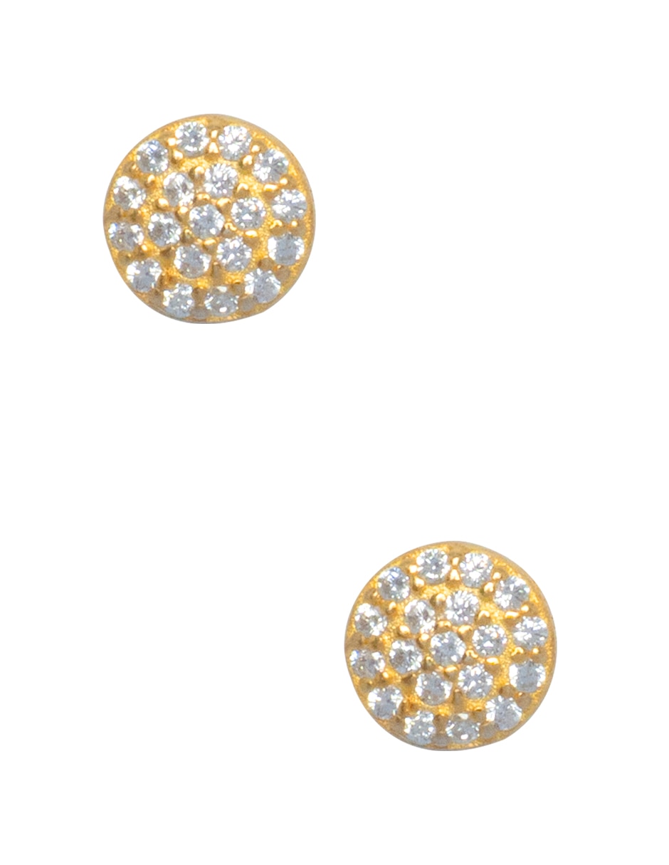 Aretes cortos circulares de plata P 925 con acabado pavé cristal
