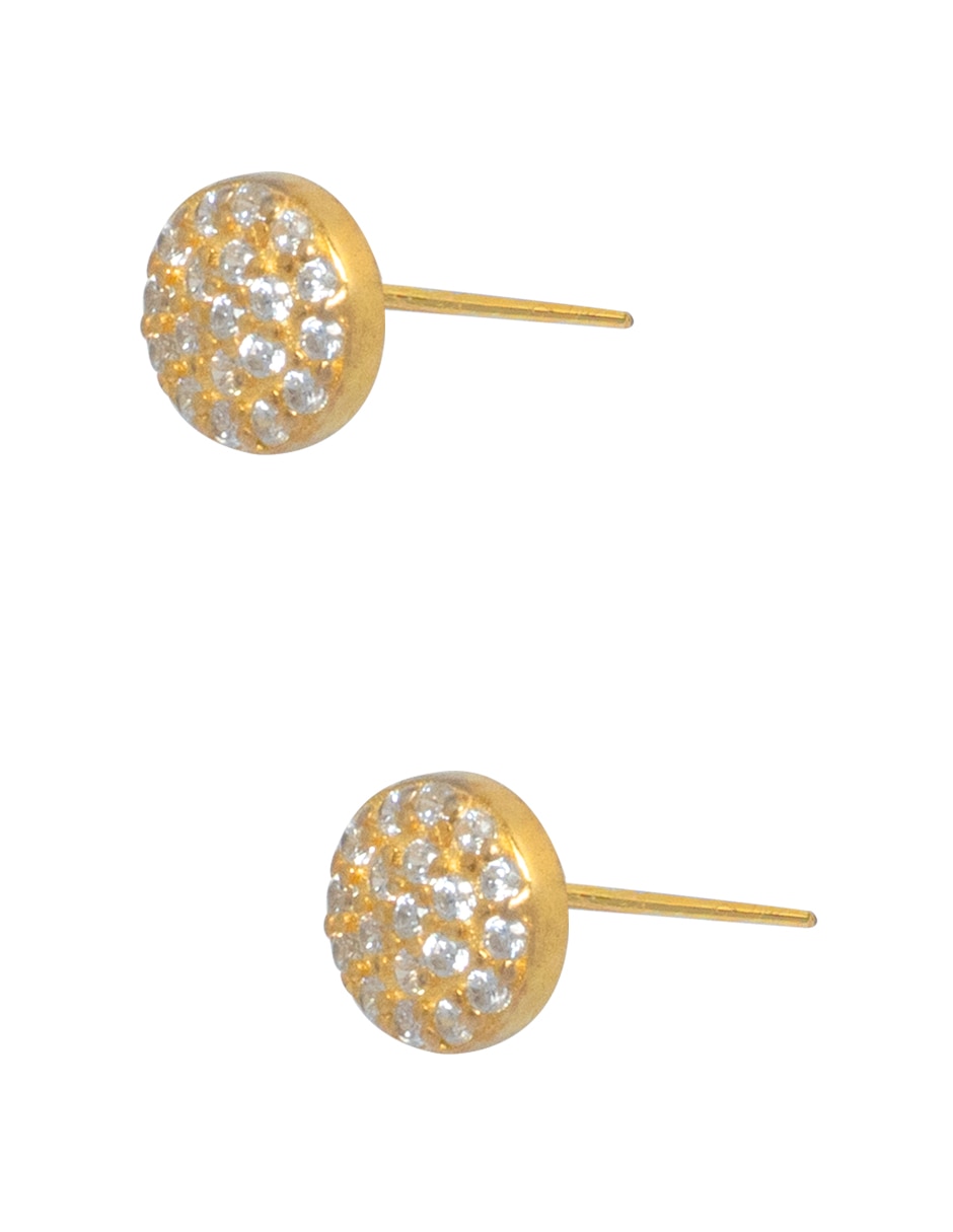 Aretes cortos circulares de plata P 925 con acabado pavé cristal 2