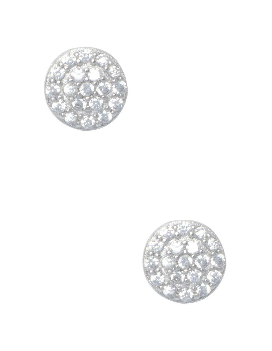 Aretes cortos circulares de plata P 925 con acabado pavé cristal