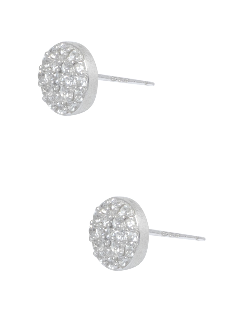 Aretes cortos circulares de plata P 925 con acabado pavé cristal 2