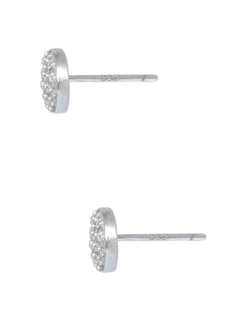 Aretes cortos circulares de plata P 925 con acabado pavé cristal 3
