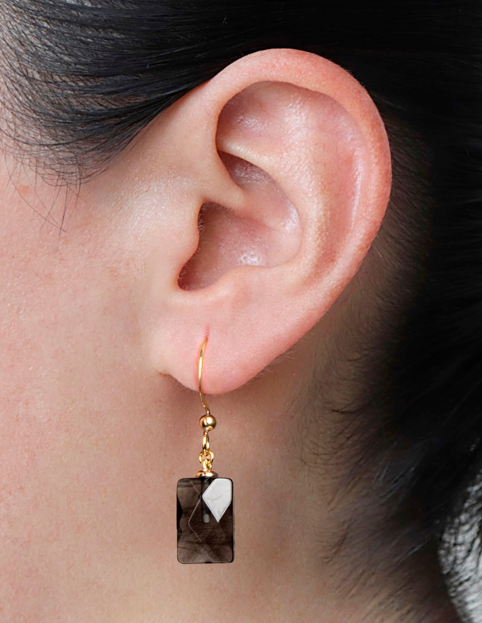 Aretes largos rectangulares  Mocca con acabado pulido cuarzo 4