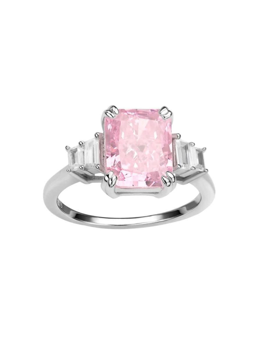 Solitario rectangular Luxury P 925 de plata zirconia pulido