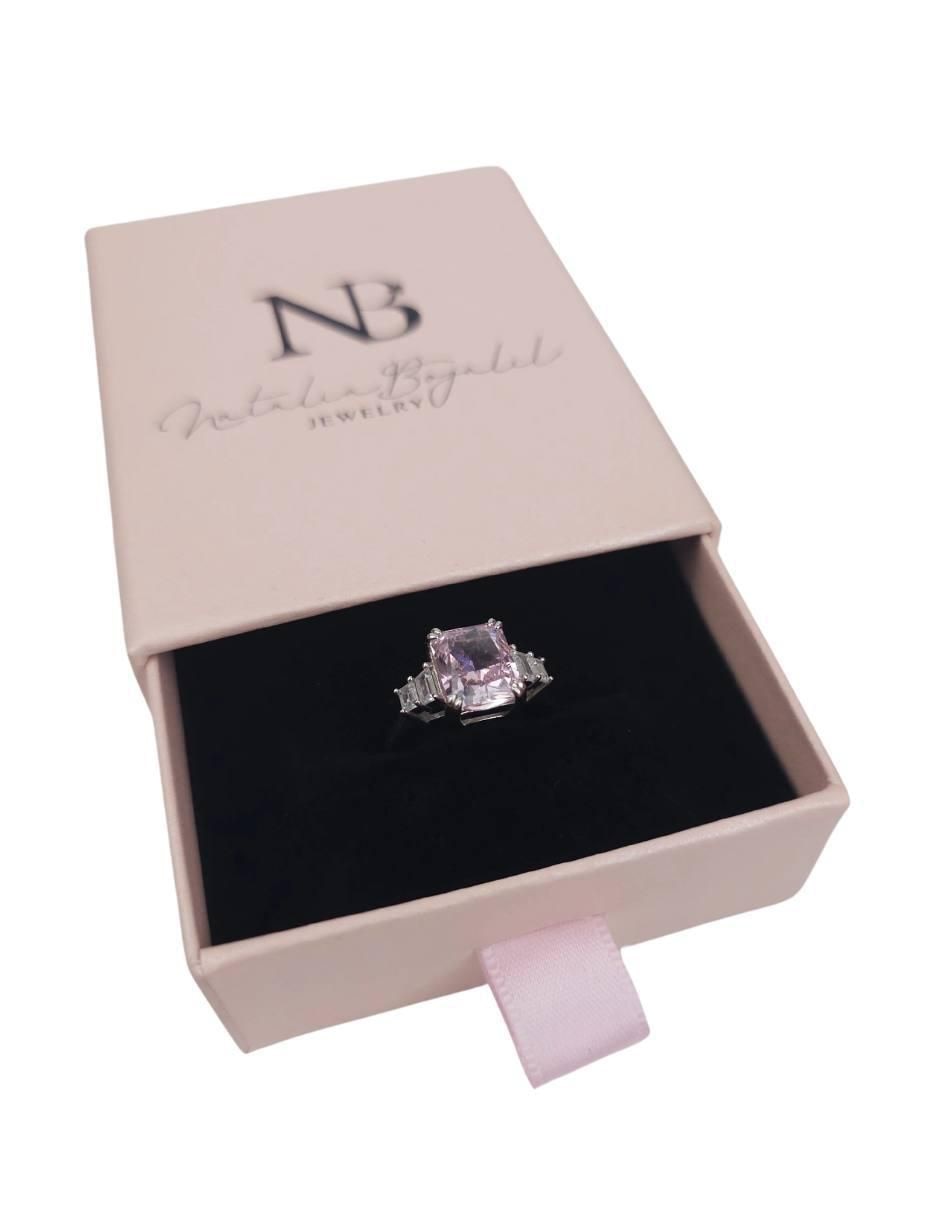 Solitario rectangular Luxury P 925 de plata zirconia pulido 4