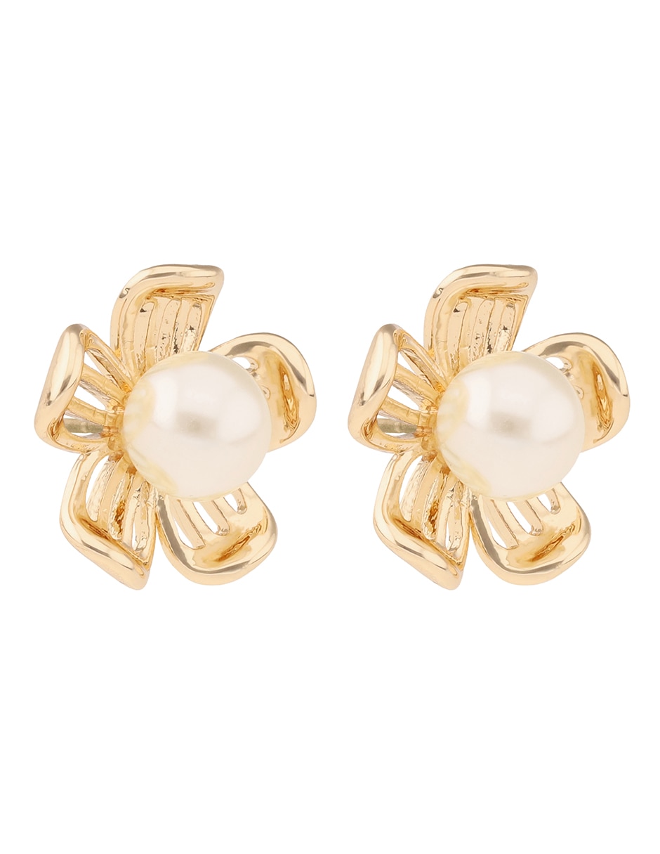 Aretes cortos de flor Basic Mtl Ears F1 con acabado brillante perla 2