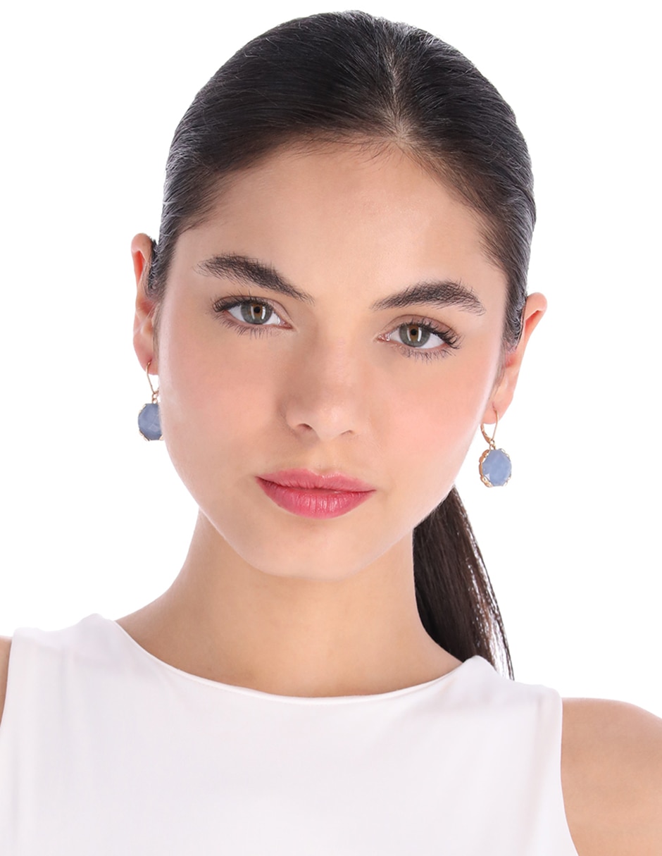 Aretes cortos circulares Set In Stone con acabado brillante 3