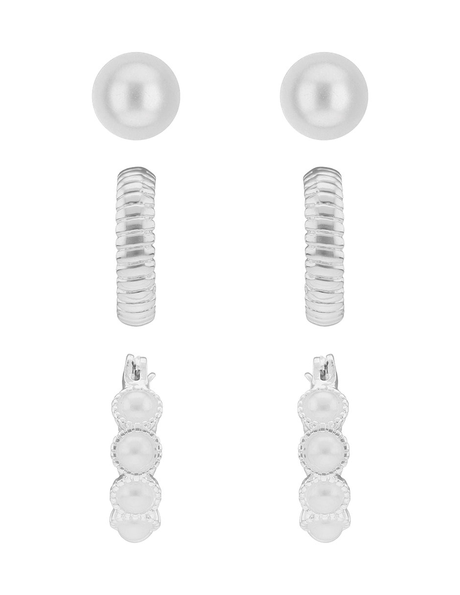 Set de aretes Basic Mtl Ears F3 con acabado plateado